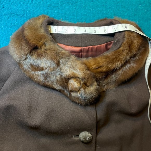 Vintage Michel Daniel, Paris Brown Wool Coat with Fur Collar - Picture 8 of 10
